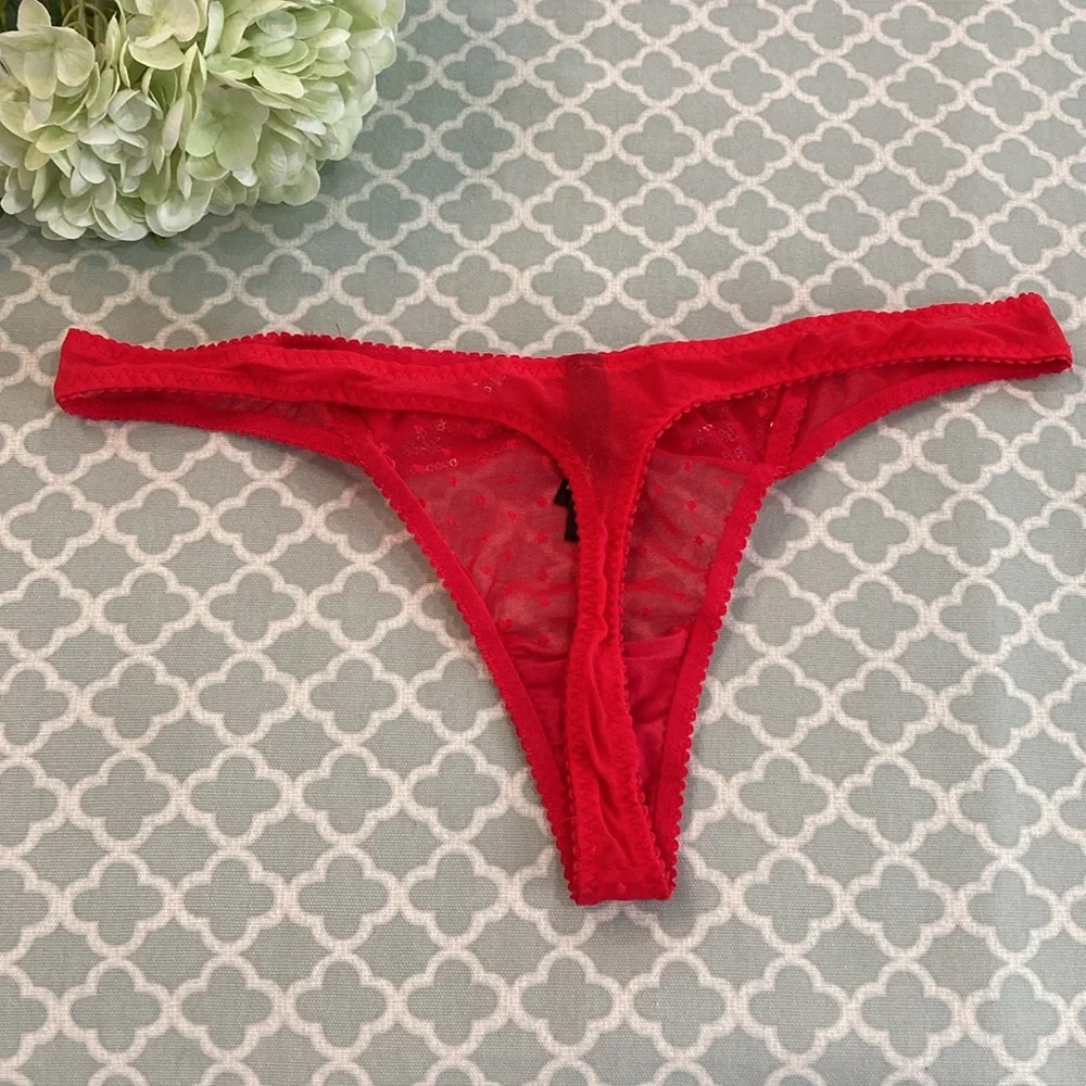 Vintage Victoria’s Secret Sexy Little Things Red Sequin Bow Mesh Thong L
